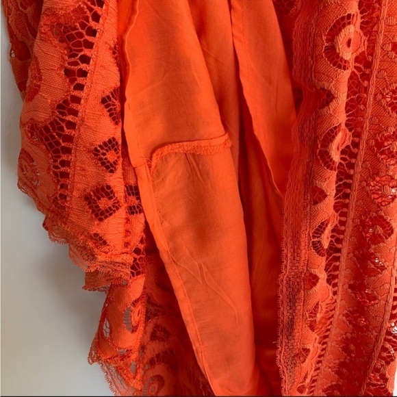 Free People-Just Like Honey Coral Orange Lace Crochet Floral Boho Flowy - Picture 8 of 10